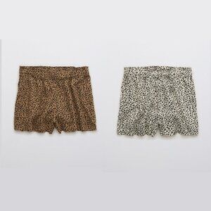 SET OF 2!! Aerie Beach & Beyond Shorts, Size Medium - Cheetah Print, White & Tan